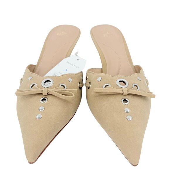 Time and Tru Women's Studded Kitten Heel Tan Mules Shoes Size 10 NWOB - Picture 3 of 12